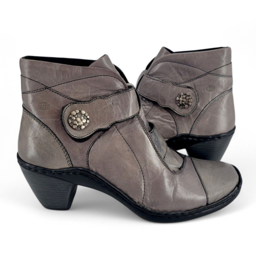 Josef Seibel Ankle Boots Womens 6 37 Gray Leather Comfort Booties Strap Low Heel